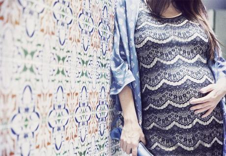 street style barbara crespo tiles kimono blue black dress fashion blogger outfit blog de moda