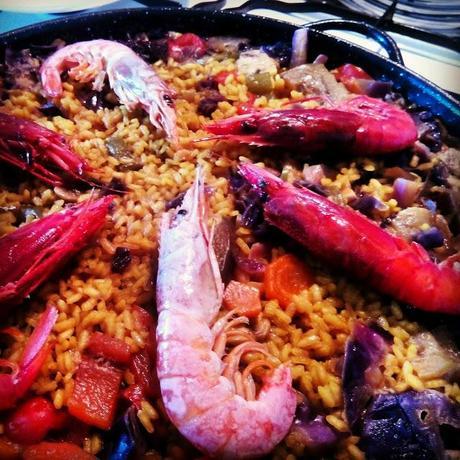 Arroz con verduras y gambas