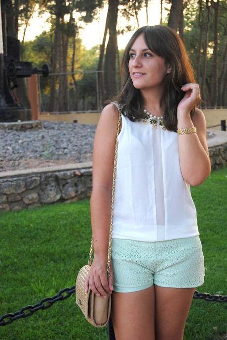 Mint lace shorts
