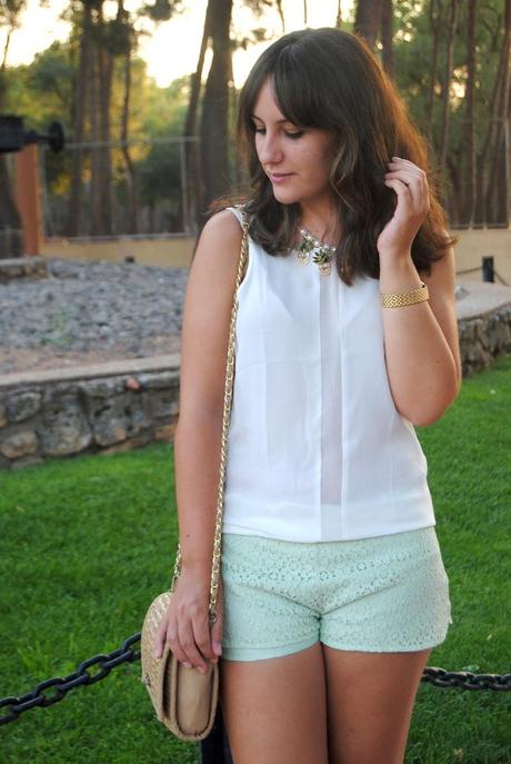 Mint lace shorts