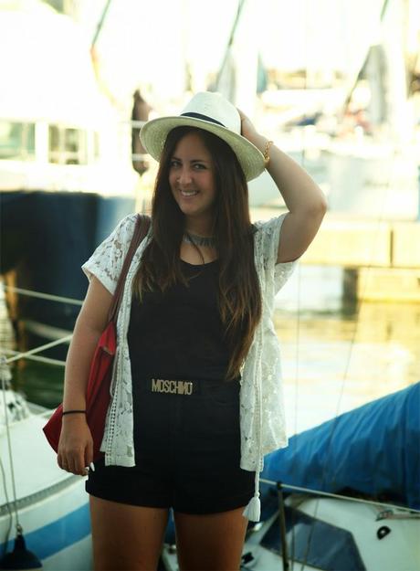 Black, red and panama hat