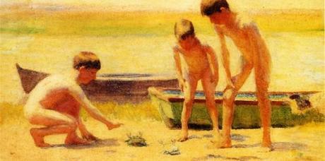 EL DESARROLLO DEL NIÑO niños jugando con cangrejos de Thomas Pollock Anshutz