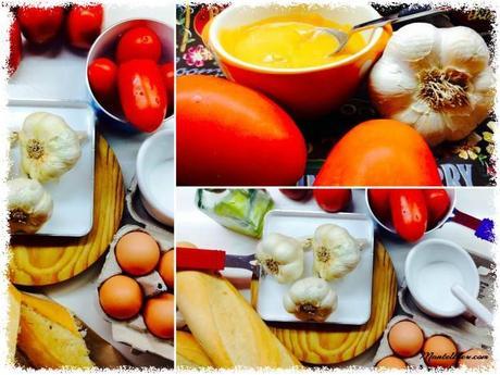 Tosta de salmorejo con picado de ibérico y huevo Tosta de salmorejo con picadito de ibérico y huevo . Ingredientes _Fotor