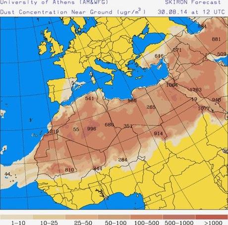España: Previsión de intrusión de polvo africano 30 de agosto de 2014