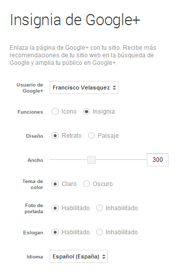 Insertar la insignia de Google+ en nuestro sitio web o blog. Insertar la insignia de Google+ en nuestro sitio web o blog.