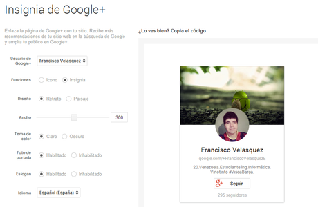 Insertar la insignia de Google+ en nuestro sitio web o blog.