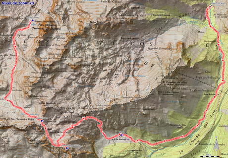 Mapa de la ruta de Vegas del Toro, Canal del Vidrio, Peña Vieja, Collado Santa Ana, Refugio de Urriellu