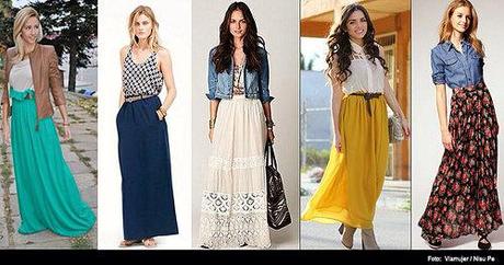 Falda larga, tendencia, outfits 2014/2015