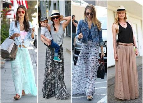 Falda larga, tendencia, outfits 2014/2015