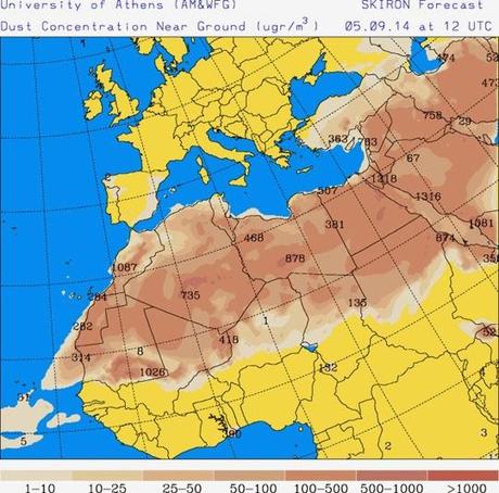 España: Previsión de intrusión de polvo africano 5 de septiembre de 2014