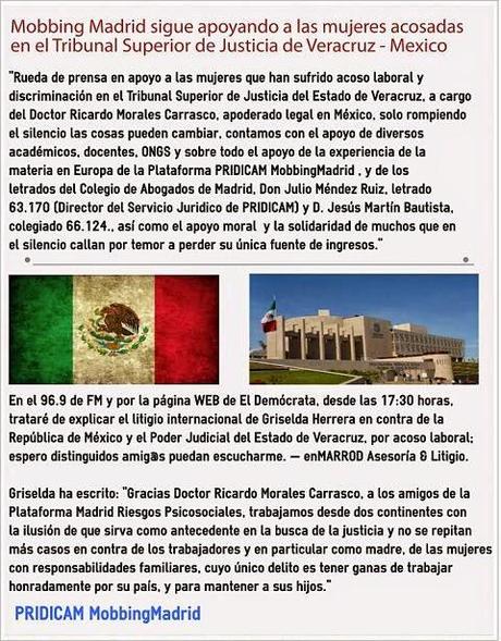 Mobbing Madrid sigue apoyando a las mujeres acosadas en el Tribunal Superior de Justicia de Veracruz Mexico
