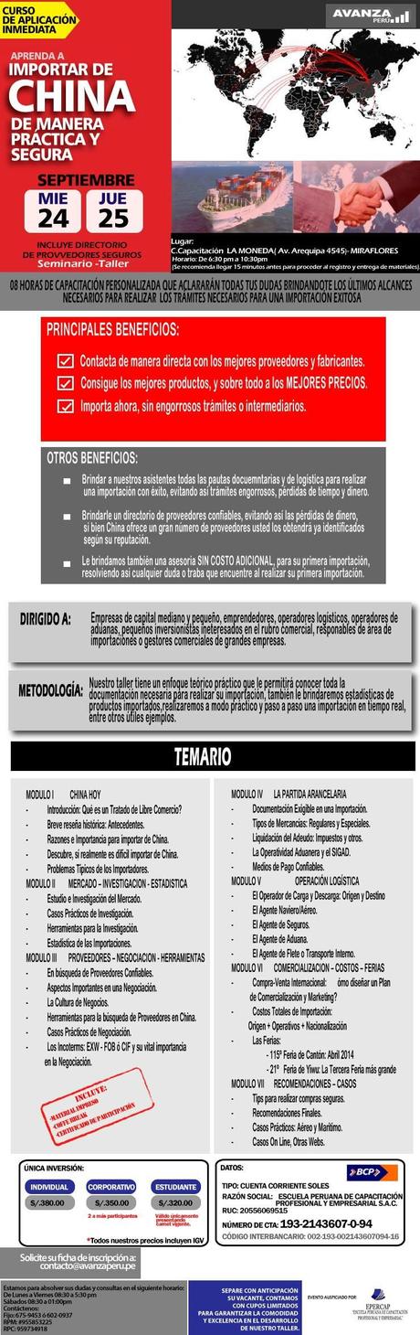Seminario : Aprende a Importar de China de Manera Fácil, Rápida y Segura - Enfoque 100% Práctico