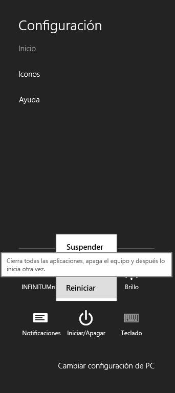 Configuración Windows 8: Reiniciar sistema