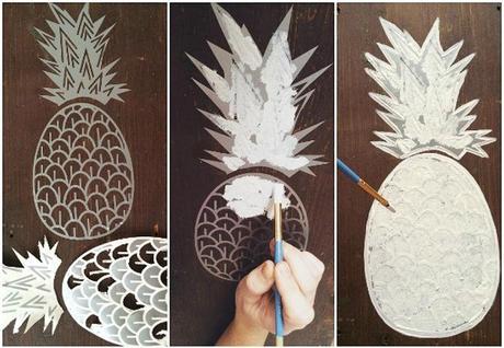 Prepárate para la piña Pintando adorno piña sobre madera