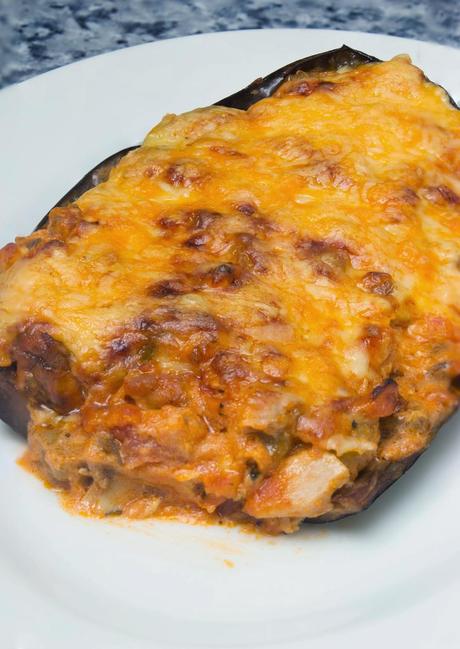 berenjenas rellenas de atún a los 4 quesos