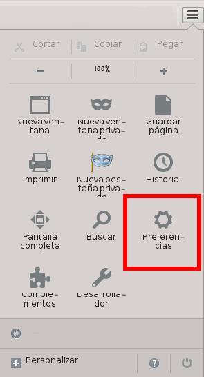 Menú de Firefox - Preferencias