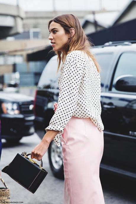 New_York_Fashion_Week_Spring_Summer_15-NYFW-Street_Style-Alexa_Chung-Marc_By_Marc_Jacobs-Pink_Skirt-Dots_Shirt-