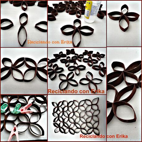 Balcón decorativo con tubos de cartón , flor de cuatro petalos