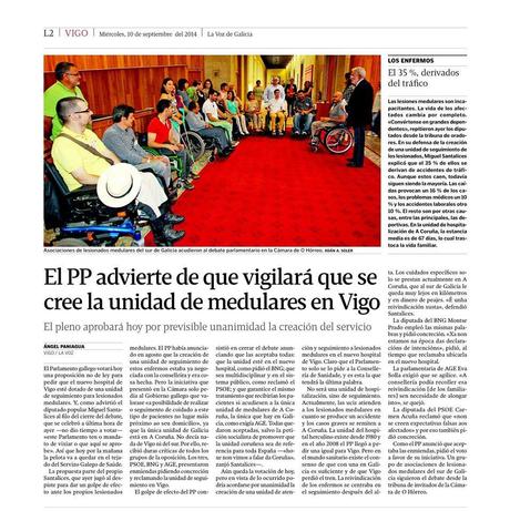 Proposición no de ley en el Parlamento Gallego para la creación de una unidad de lesionados medulares en Vigo
