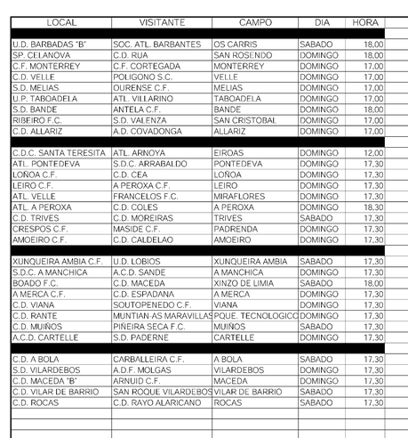 Horarios del fútbol ourensano (13/14 Septiembre 2014)