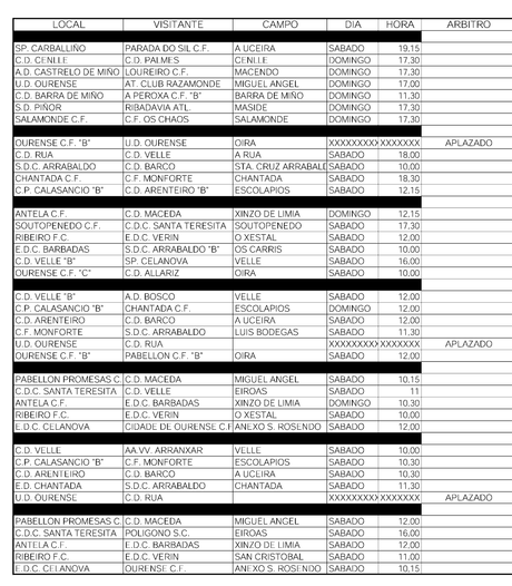 Horarios del fútbol ourensano (13/14 Septiembre 2014)