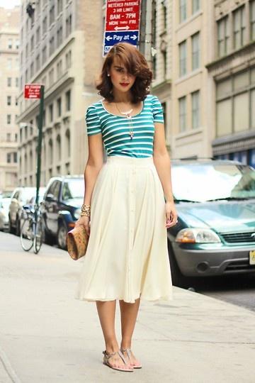 midi skirt and a tshirt