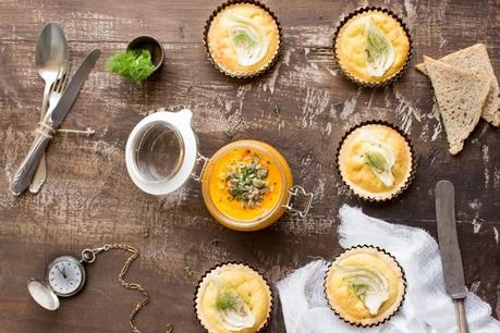 SOPA DE TOMATES Y ZANAHORIAS ASADAS Y TARTELETAS DE HINOJO Y COCO SIN GLUTEN