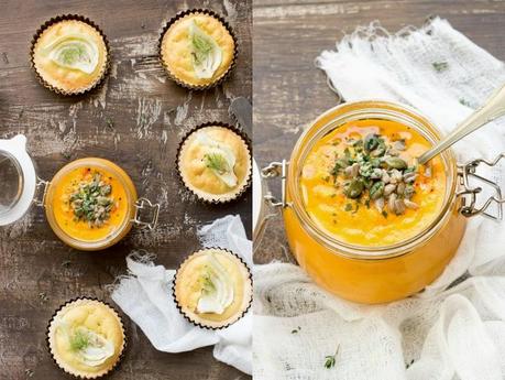 SOPA DE TOMATES Y ZANAHORIAS ASADAS Y TARTELETAS DE HINOJO Y COCO SIN GLUTEN