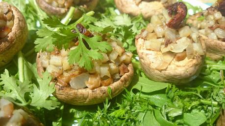 Champiñones rellenos de batata
