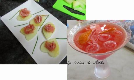 COCTEL DE FRUTAS NATURALES, CON TAPA DE MELON CON JAMON