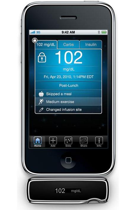 iGlucómetro. Fuente: medGadget. Imagen en los servidores de Medgadget. Disculpen las molestias.
