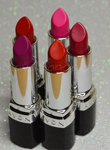 Ultra Colour Bold Lipsticks de AVON: Coral Burst,Fearless Fuchsia,Hi - Def Plum,Magenta Flash y Red Extreme, Ultra Colour Bold Lipsticks de AVON: Coral Burst,Fearless Fuchsia,Hi - Def Plum,Magenta Flash y Red Extreme,
