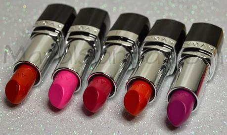 Ultra Colour Bold Lipsticks de AVON: Coral Burst,Fearless Fuchsia,Hi - Def Plum,Magenta Flash y Red Extreme, Ultra Colour Bold Lipsticks de AVON: Coral Burst,Fearless Fuchsia,Hi - Def Plum,Magenta Flash y Red Extreme,