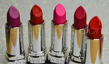 Ultra Colour Bold Lipsticks de AVON: Coral Burst,Fearless Fuchsia,Hi - Def Plum,Magenta Flash y Red Extreme, Ultra Colour Bold Lipsticks de AVON: Coral Burst,Fearless Fuchsia,Hi - Def Plum,Magenta Flash y Red Extreme,