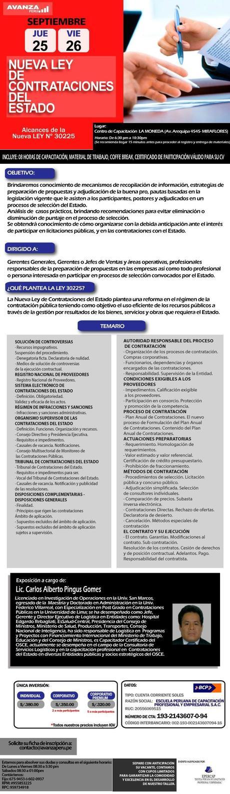 Seminario : Aprende a Licitar con La Nueva Ley Nro 30225 de Contrataciones con el Estado