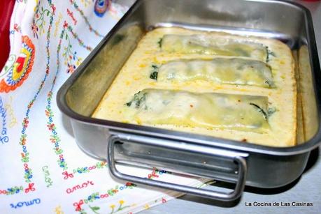 Cannelloni di Semola rellenos de Espinacas, Jamón y Queso Crema