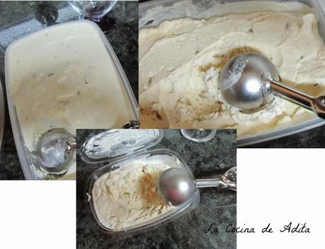 SURTIDO DE HELADOS, CON PIÑA CARAMELIZADA Y BIZCOCHO ESPONJA