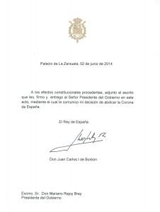 Comunicado de abdicación del rey Juan Carlos. Fuente: Casa Real.