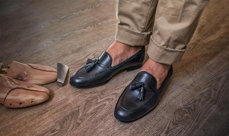 Review mocasines Tassel con cosido Blake en calf azul de Asthon & Allen.