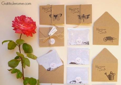 Semillas de lavanda presentadas en sobre kraft con instrucciones Motivos de jardín vintage