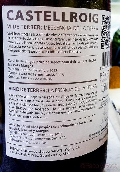 Xarel.lo 2013 Castellroig etiqueta trasera