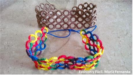 Cintillo o vincha para el cabello hecha con aros forrados de mido punto a crochet (Headband made of rings and crochet)