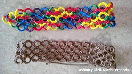 Cintillo o vincha para el cabello hecha con aros forrados de mido punto a crochet (Headband made of rings and crochet)