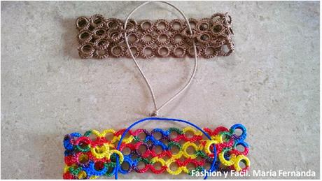Cintillo o vincha para el cabello hecha con aros forrados de mido punto a crochet (Headband made of rings and crochet)