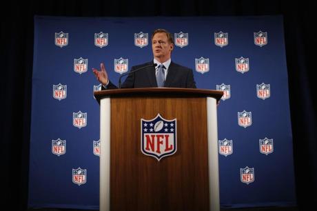 NFL Commissioner Roger Goodell speaks at a news conference in New York