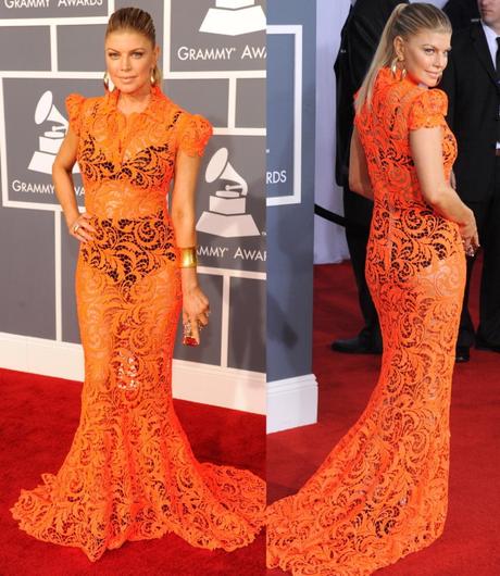 The Grammy's are about making heads turn and Fergie's orange lace Jean Paul Gaultier dress did just that. The granny panties are, however, questionable.