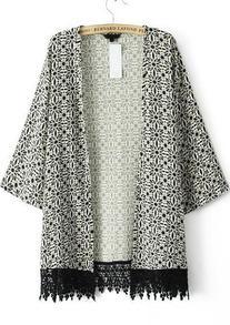 Black Long Sleeve Geometric Print Lace Outerwear