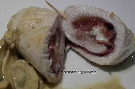 Rollitos de pollo con jamón y queso