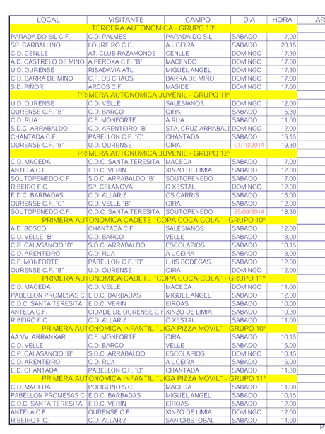 Horarios del fútbol ourensano