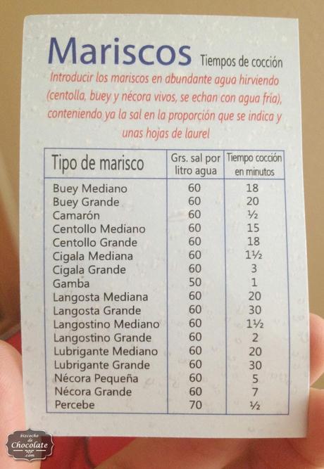 Tiempos de cocción del marisco